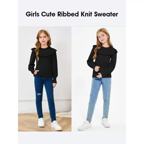 Girls Lantern Sleeve Ruffle Sweaters Tops Kids Fashion Knit Crewneck Pullover Clothes 5-14 Years