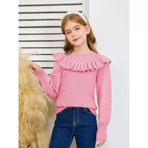 Girls Lantern Sleeve Ruffle Sweaters Tops Kids Fashion Knit Crewneck Pullover Clothes 5-14 Years