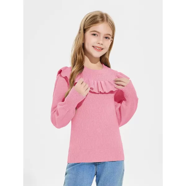 Girls Lantern Sleeve Ruffle Sweaters Tops Kids Fashion Knit Crewneck Pullover Clothes 5-14 Years