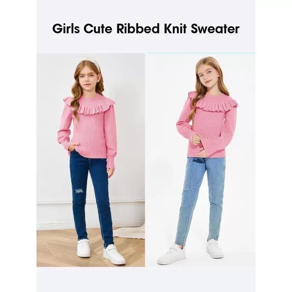 Girls Lantern Sleeve Ruffle Sweaters Tops Kids Fashion Knit Crewneck Pullover Clothes 5-14 Years