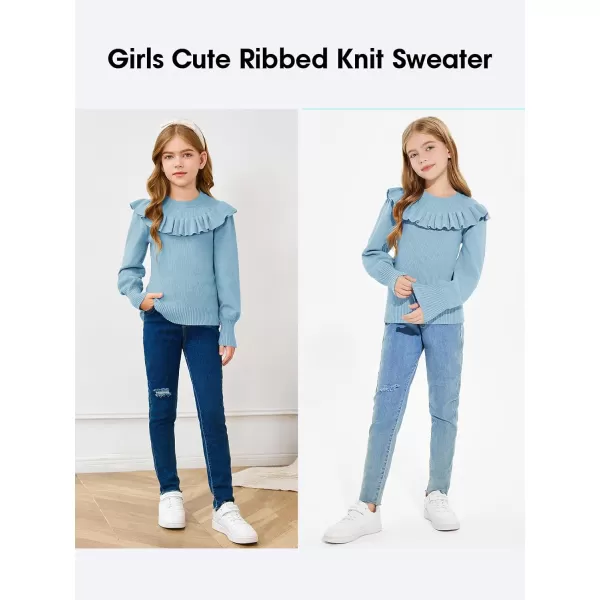 Girls Lantern Sleeve Ruffle Sweaters Tops Kids Fashion Knit Crewneck Pullover Clothes 5-14 Years