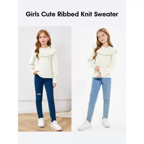 Girls Lantern Sleeve Ruffle Sweaters Tops Kids Fashion Knit Crewneck Pullover Clothes 5-14 Years