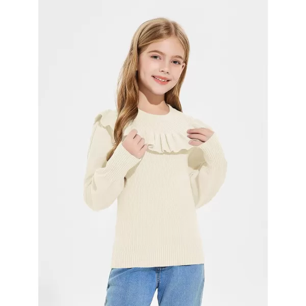 Girls Lantern Sleeve Ruffle Sweaters Tops Kids Fashion Knit Crewneck Pullover Clothes 5-14 Years