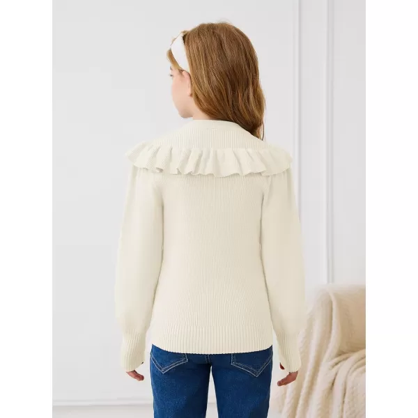 Girls Lantern Sleeve Ruffle Sweaters Tops Kids Fashion Knit Crewneck Pullover Clothes 5-14 Years