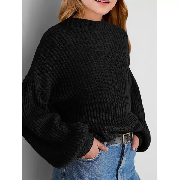 Girls Oversized Long Sleeve Sweaters Kids Drop Shoulder Batwing Crewneck Pullover Clothes 5-14 Years