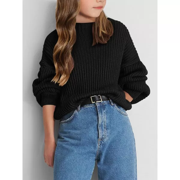 Girls Oversized Long Sleeve Sweaters Kids Drop Shoulder Batwing Crewneck Pullover Clothes 5-14 Years