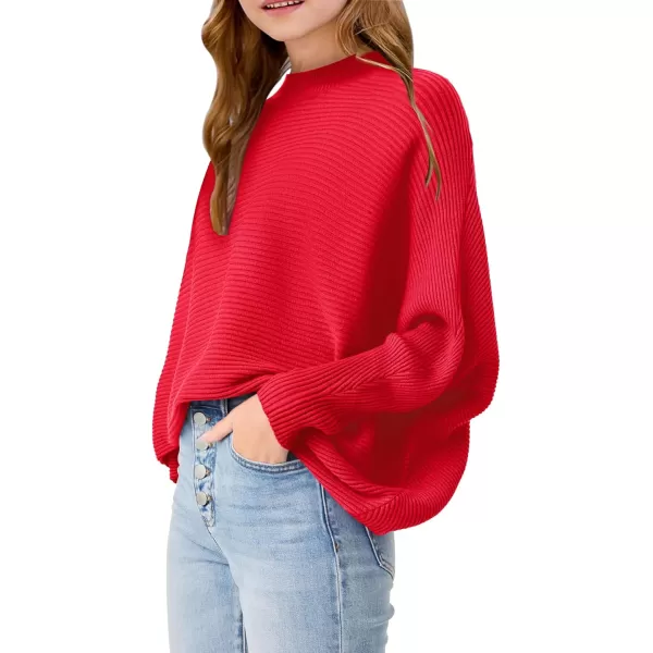 Girls Oversized Sweater Kids Fashion Batwing Sleeve Ribbed Knit Pullover Tops 5-14 Years