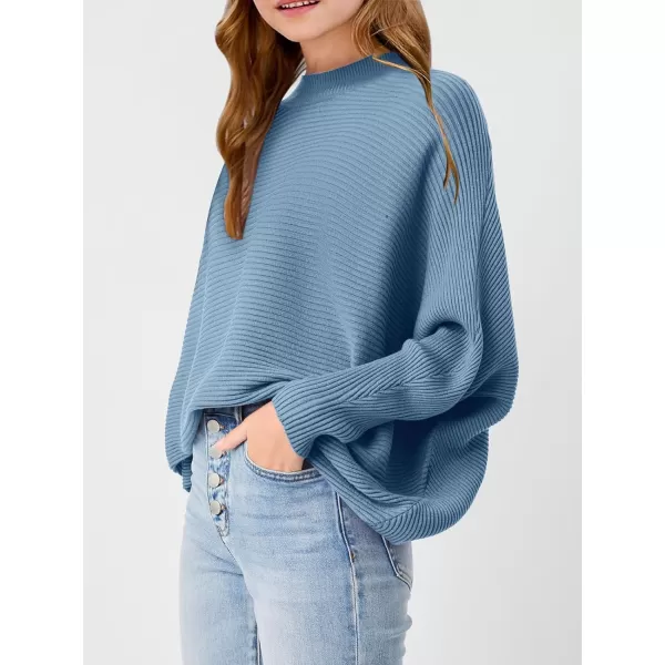 Girls Oversized Sweater Kids Fashion Batwing Sleeve Ribbed Knit Pullover Tops 5-14 Years