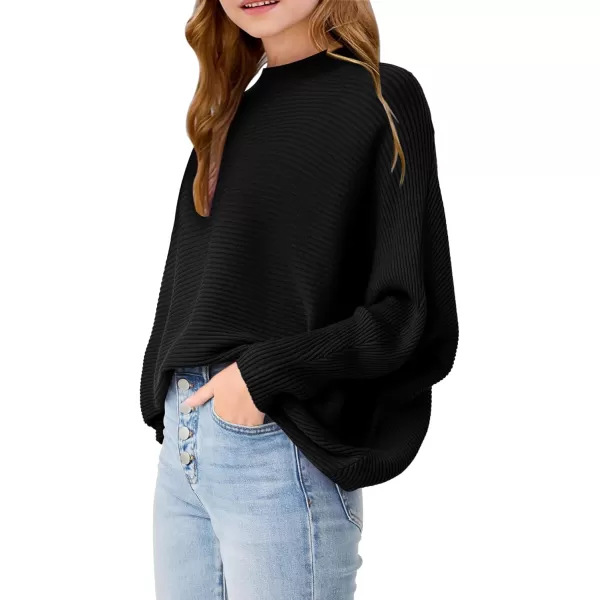 Girls Oversized Sweater Kids Fashion Batwing Sleeve Ribbed Knit Pullover Tops 5-14 Years