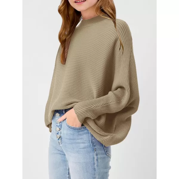 Girls Oversized Sweater Kids Fashion Batwing Sleeve Ribbed Knit Pullover Tops 5-14 Years