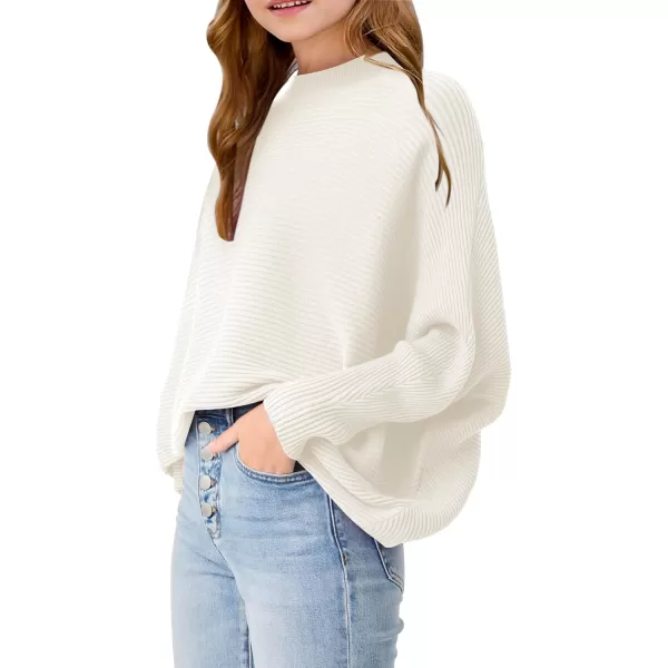 Girls Oversized Sweater Kids Fashion Batwing Sleeve Ribbed Knit Pullover Tops 5-14 Years