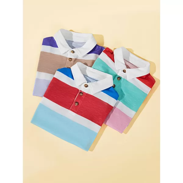 Haloumoning Boys Color Block Polo Shirt Kids Summer Short Sleeve Striped Collared Shirts with Side Slit 4-14 Years