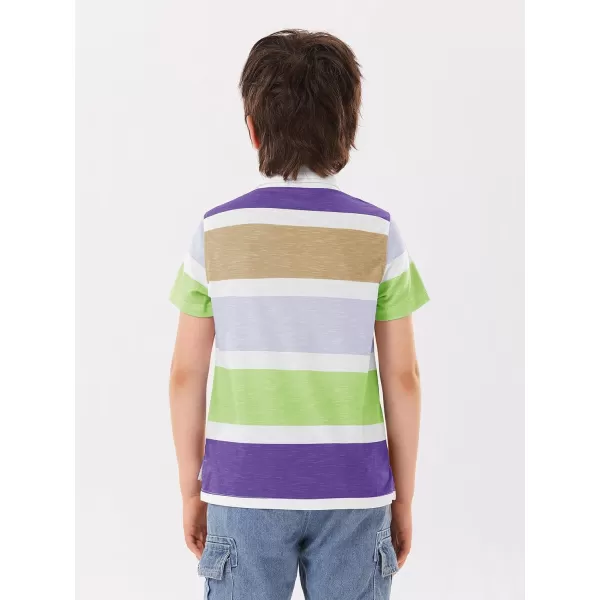 Haloumoning Boys Color Block Polo Shirt Kids Summer Short Sleeve Striped Collared Shirts with Side Slit 4-14 Years