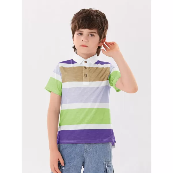 Haloumoning Boys Color Block Polo Shirt Kids Summer Short Sleeve Striped Collared Shirts with Side Slit 4-14 Years