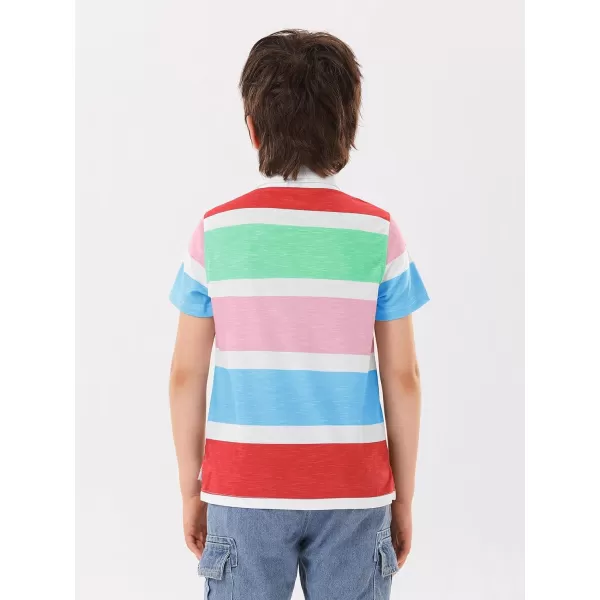Haloumoning Boys Color Block Polo Shirt Kids Summer Short Sleeve Striped Collared Shirts with Side Slit 4-14 Years
