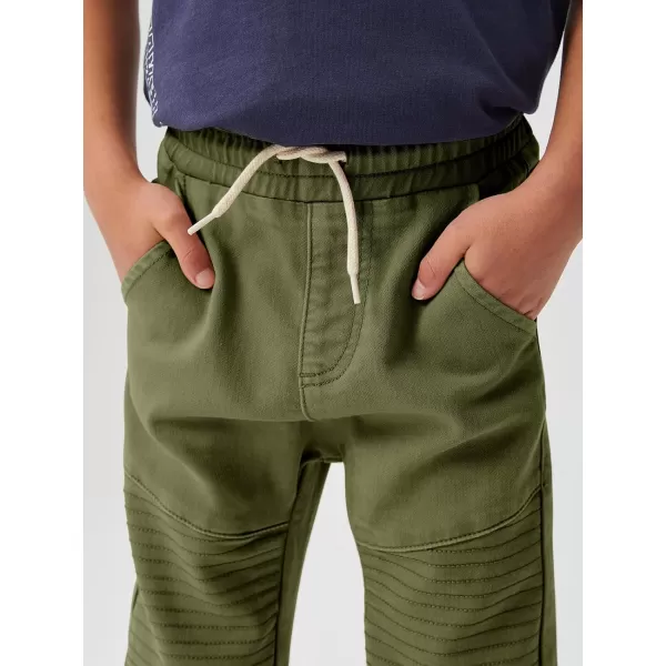 Haloumoning Boys Drawstring Cargo Pants Kids Elastic Waist Cotton Twill Jogging School Pants 5-14 Years
