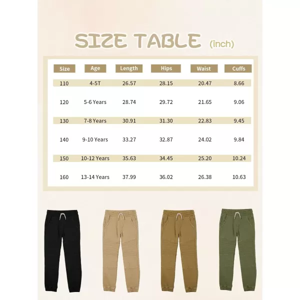 Haloumoning Boys Drawstring Cargo Pants Kids Elastic Waist Cotton Twill Jogging School Pants 5-14 Years