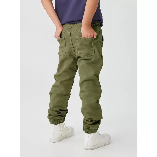 Haloumoning Boys Drawstring Cargo Pants Kids Elastic Waist Cotton Twill Jogging School Pants 5-14 Years