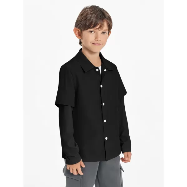Haloumoning Boys Fashion 2-in-1 Long Sleeve Button Down Shirts 5-14 Years