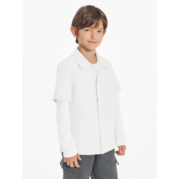 Haloumoning Boys Fashion 2-in-1 Long Sleeve Button Down Shirts 5-14 Years