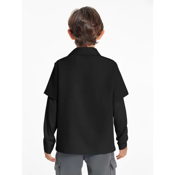 Haloumoning Boys Fashion 2-in-1 Long Sleeve Button Down Shirts 5-14 Years