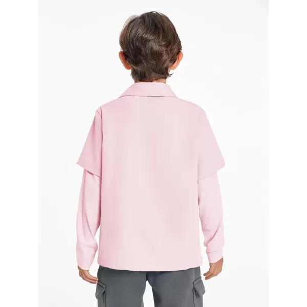 Haloumoning Boys Fashion 2-in-1 Long Sleeve Button Down Shirts 5-14 Years