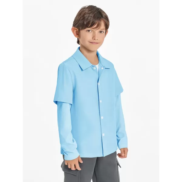 Haloumoning Boys Fashion 2-in-1 Long Sleeve Button Down Shirts 5-14 Years