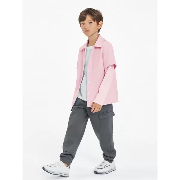 Haloumoning Boys Fashion 2-in-1 Long Sleeve Button Down Shirts 5-14 Years