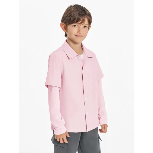 Haloumoning Boys Fashion 2-in-1 Long Sleeve Button Down Shirts 5-14 Years