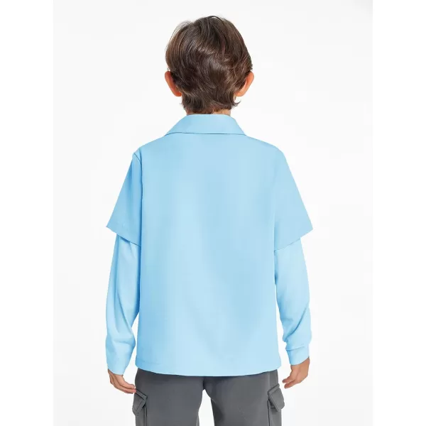 Haloumoning Boys Fashion 2-in-1 Long Sleeve Button Down Shirts 5-14 Years