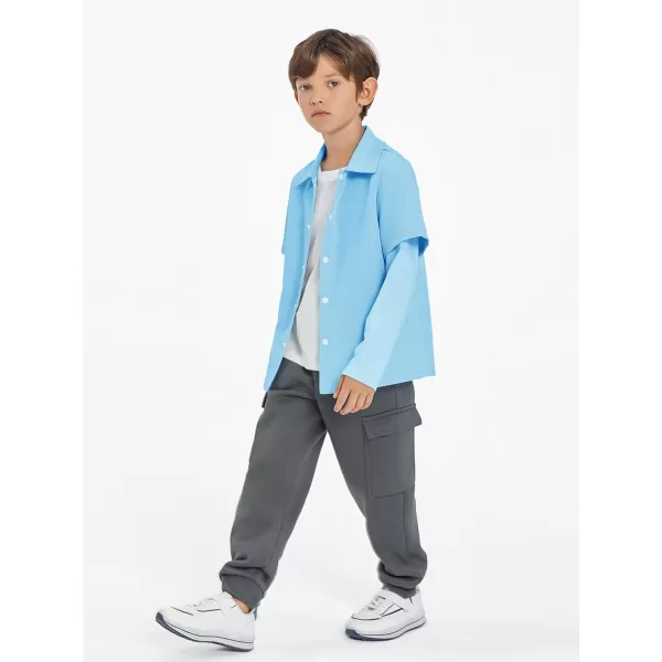 Haloumoning Boys Fashion 2-in-1 Long Sleeve Button Down Shirts 5-14 Years