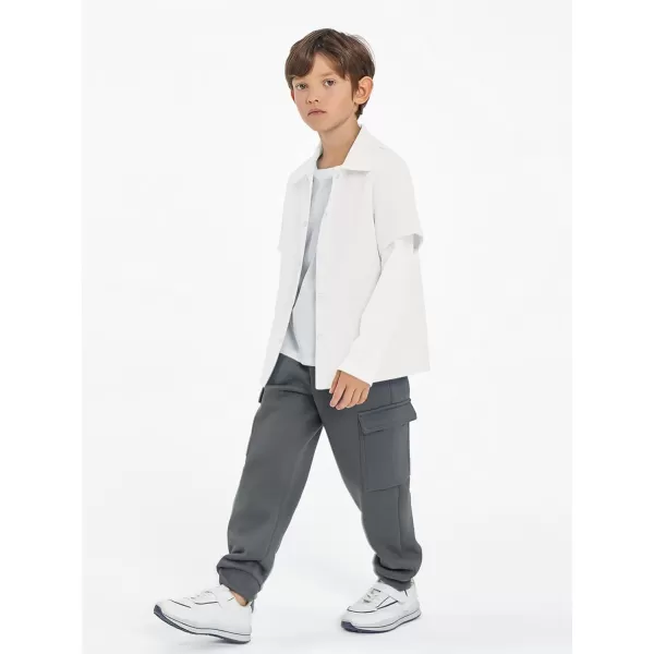 Haloumoning Boys Fashion 2-in-1 Long Sleeve Button Down Shirts 5-14 Years