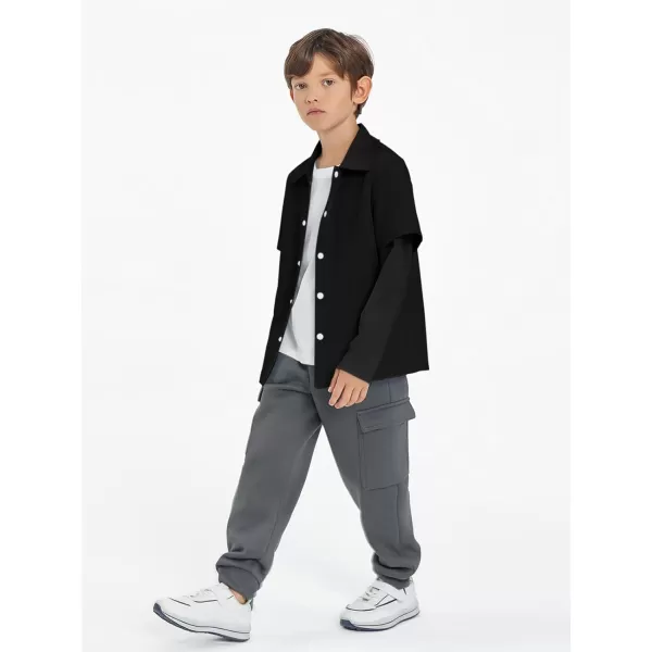 Haloumoning Boys Fashion 2-in-1 Long Sleeve Button Down Shirts 5-14 Years