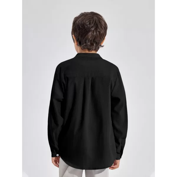 Haloumoning Boys Linen Henley Shirt Button Down Long Sleeve Shirts 5-14 Years