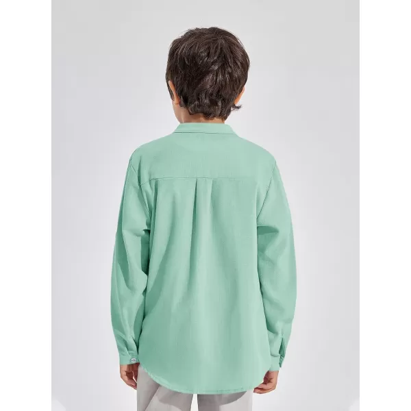 Haloumoning Boys Linen Henley Shirt Button Down Long Sleeve Shirts 5-14 Years