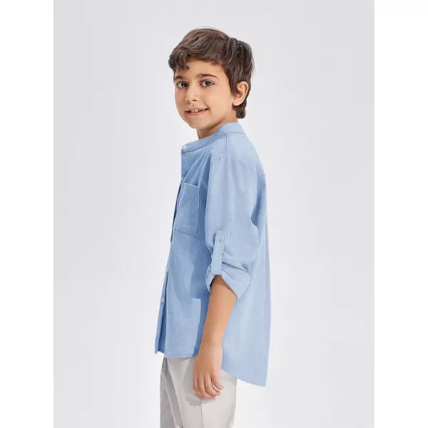 Haloumoning Boys Linen Henley Shirt Button Down Long Sleeve Shirts 5-14 Years