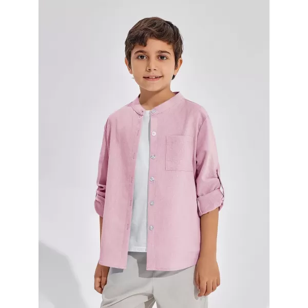 Haloumoning Boys Linen Henley Shirt Button Down Long Sleeve Shirts 5-14 Years