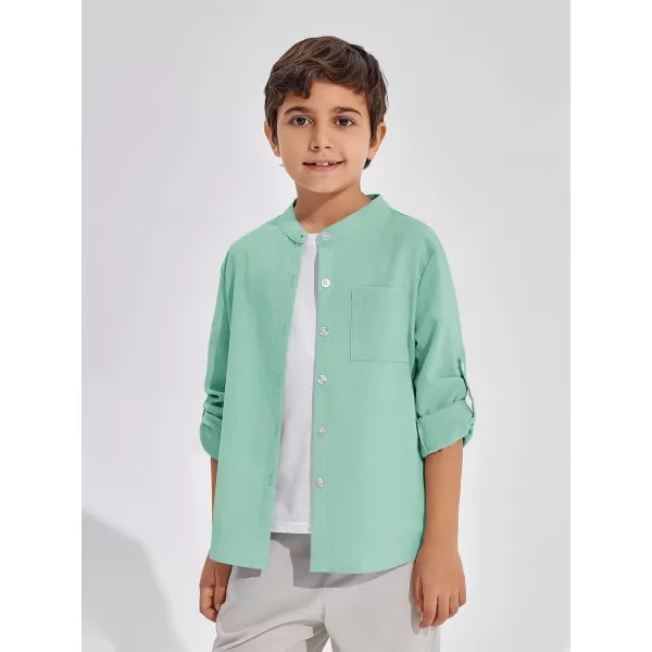 Haloumoning Boys Linen Henley Shirt Button Down Long Sleeve Shirts 5-14 Years