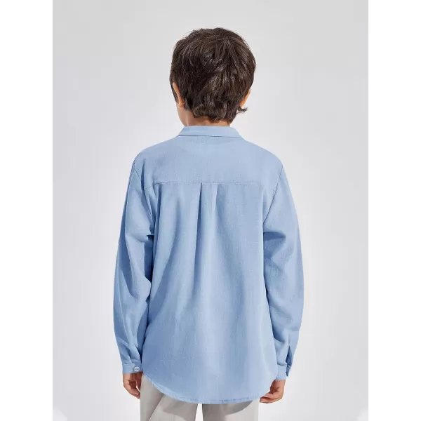 Haloumoning Boys Linen Henley Shirt Button Down Long Sleeve Shirts 5-14 Years