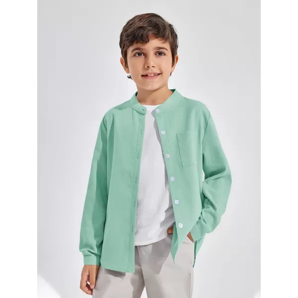Haloumoning Boys Linen Henley Shirt Button Down Long Sleeve Shirts 5-14 Years