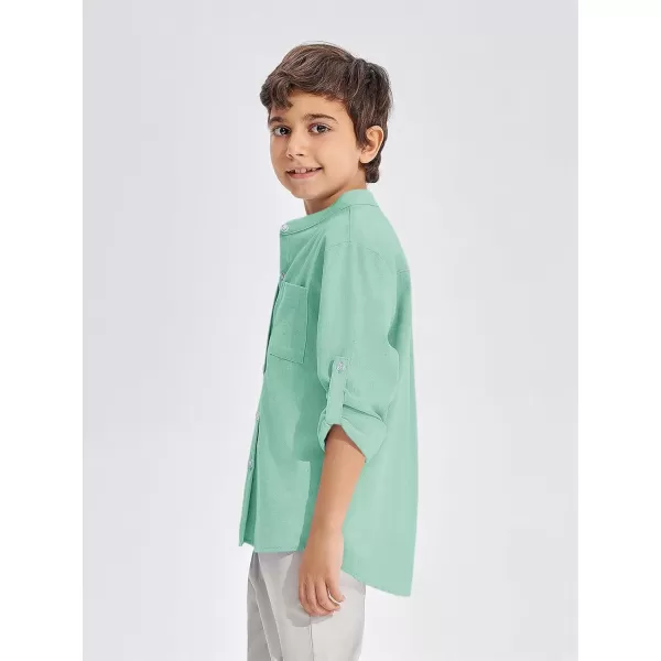 Haloumoning Boys Linen Henley Shirt Button Down Long Sleeve Shirts 5-14 Years