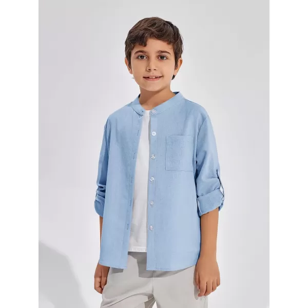 Haloumoning Boys Linen Henley Shirt Button Down Long Sleeve Shirts 5-14 Years