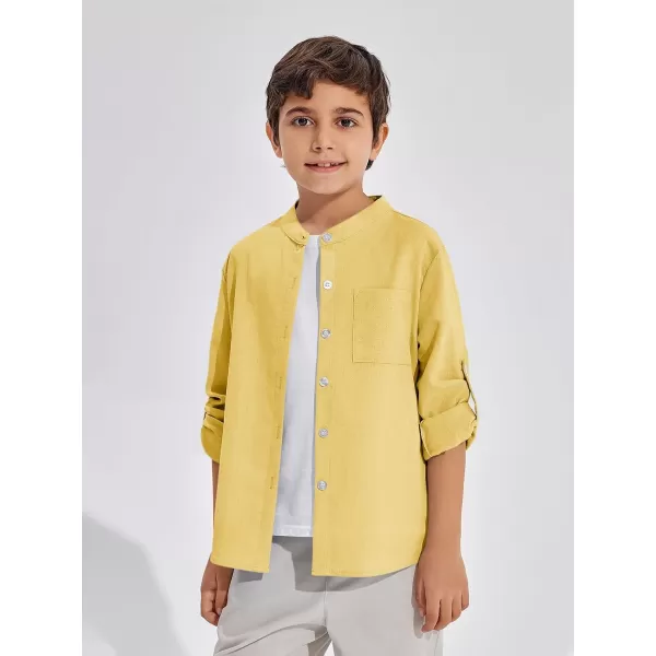 Haloumoning Boys Linen Henley Shirt Button Down Long Sleeve Shirts 5-14 Years