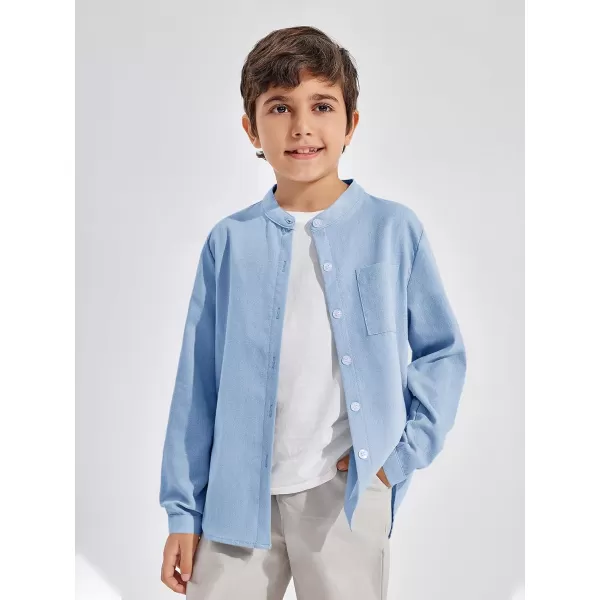 Haloumoning Boys Linen Henley Shirt Button Down Long Sleeve Shirts 5-14 Years