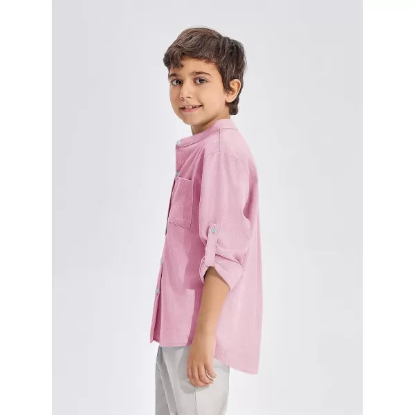 Haloumoning Boys Linen Henley Shirt Button Down Long Sleeve Shirts 5-14 Years