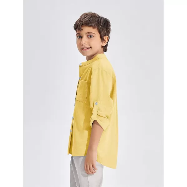 Haloumoning Boys Linen Henley Shirt Button Down Long Sleeve Shirts 5-14 Years
