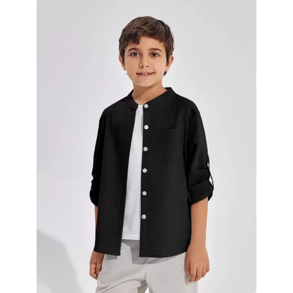 Haloumoning Boys Linen Henley Shirt Button Down Long Sleeve Shirts 5-14 Years