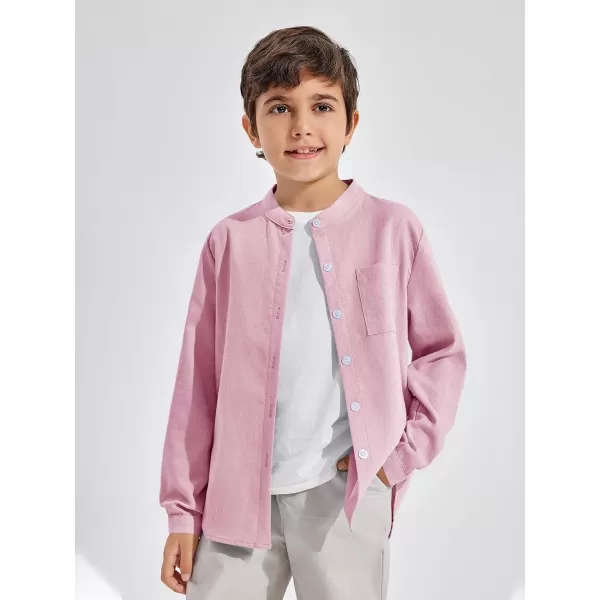 Haloumoning Boys Linen Henley Shirt Button Down Long Sleeve Shirts 5-14 Years