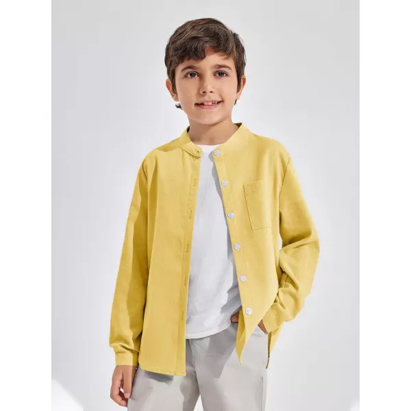 Haloumoning Boys Linen Henley Shirt Button Down Long Sleeve Shirts 5-14 Years