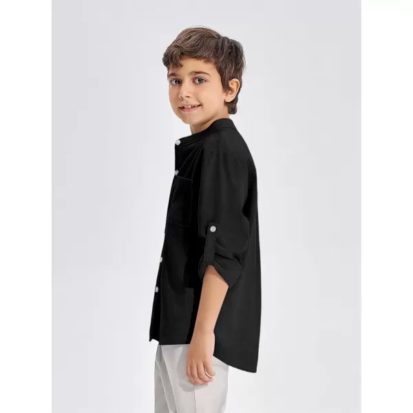 Haloumoning Boys Linen Henley Shirt Button Down Long Sleeve Shirts 5-14 Years
